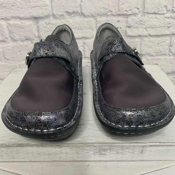 NWOT Alegria Comfort Dream Fit Neoprene Metallic Blue Gray Den-735 Slip On Clogs - Picture 6 of 16